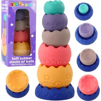 Senzorická věž z měkkého silikonu s čísly – 6dílná edukační sada