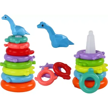 Hračka pro nejmenší Barevná skládací věž s 8 kroužky – žirafa, 29 × 14 × 14 cm