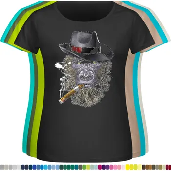 damske-levne-bavlnene-tricko-digitalni-potisk-gorila-doutník Barva: Black -černá, velikost: 8XL