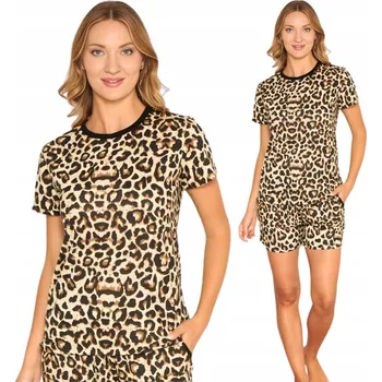 Dámské pyžamo DÁMSKÉ BAVLNĚNÉ PYŽAMO KRÁTKÝ RUKÁV KRÁTKÉ KRAŤASY PANTER VZOR KRÁTKÉ XL