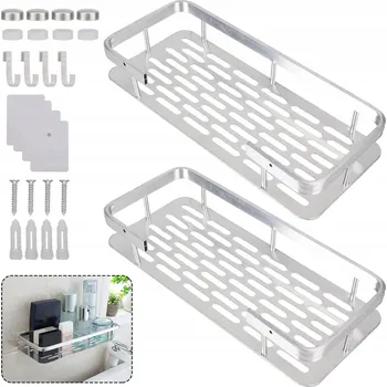 Obraz POLIČKY DO SPRCHY 2 KUSY, SAMOLEPICÍ ORGANIZÉR DO SPRCHY S HÁČKY