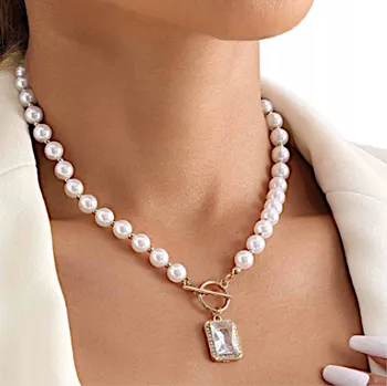 Náhrdelník Dámský Náhrdelník Perly Zirkon Stylový Společenský Elegantní Svatební Zlatý