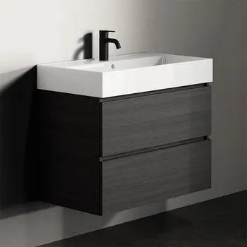 Koupelnový nábytek Riho Spring Rise Skříňka se 2 zásuvkami s umyvadlem 80 x 46 cm, 1 otvor, spálená černá, F001006D04