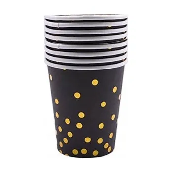 Party nádobí Černé kelímky s motivem narozenin, 220 ml, párty