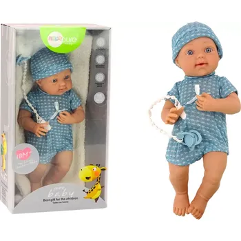 Panenka Panenka miminko v modrém oblečku s čepičkou a dudlíkem