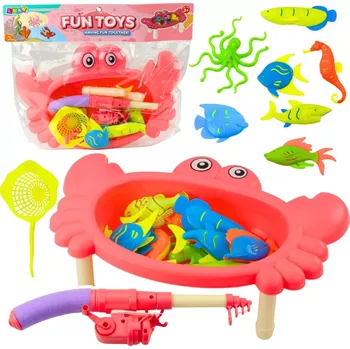 Rybářský prut Rybářský stolní set krab – růžový, 10 rybek, prut a sítko