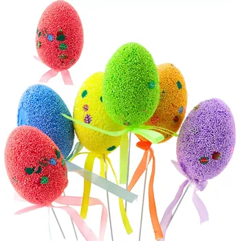 Velikonoční dekorace Velikonoční vajíčka na drátku s lístky a mašličkou, sada 6 ks