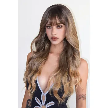 Paruka Hnědá ombre vlnitá paruka Petra s jemnou ofinou