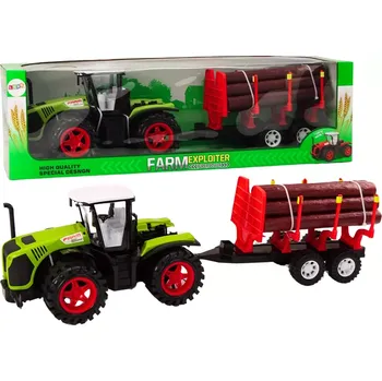 Hračka Zelený farmářský traktor s přívěsem na klády
