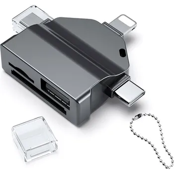 Čtečka paměťových karet / USB-A OTG pro Apple zařízení 7v1 - USB-C / Lightning - kovová - černá