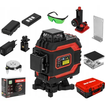 Měřící laser Laserová vodováha 360° křížový laser zelený 4D sada Proline 15192