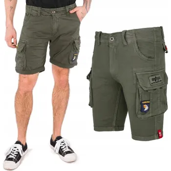 Pánské kraťasy Kraťasy kapsáče Alpha Industries olivové bavlněné velikost 34