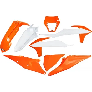 UFO sada plastů KTM EXC 125 '20-'21, EXC 250 / 300 TPI '20-'23, EXC-F 250 / 350 / 450 / 500 '20-'23 (oranžová/bílá)