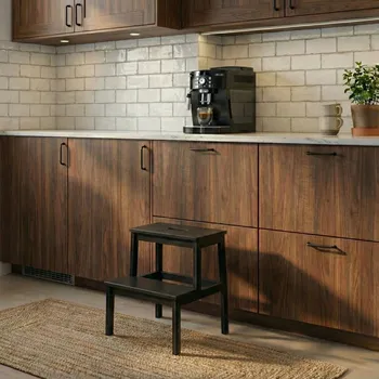 Stolička NUXIO Bambusová stolička se schůdkem KROK, výška 46 cm, černá