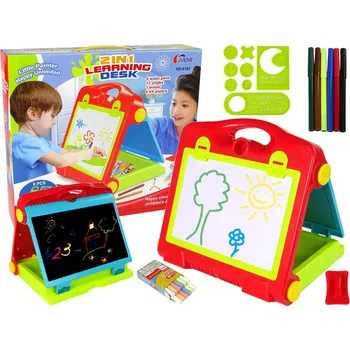 Magnetická kreslící tabulka LEANToys Oboustranná tabule 2v1+fixy růžová