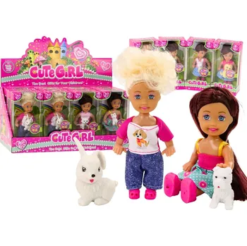 Panenka Mini panenka s dlouhými vlasy a zvířátkem v barevném oblečku