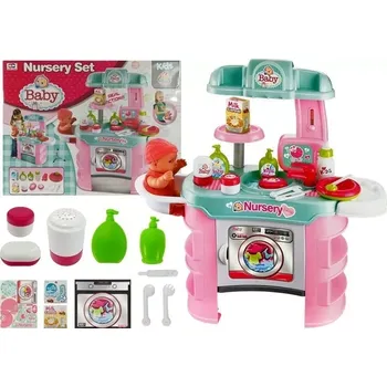 Panenka Zestaw péče o miminko se stolkem a pračkou