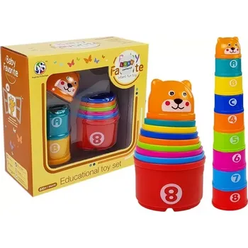 Dřevěná hračka Piramida pohárků pro kojence s čísly