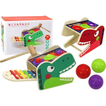 Hračka pro nejmenší LEANToys Dřevěný xylofon 2v1 Dinosaurus