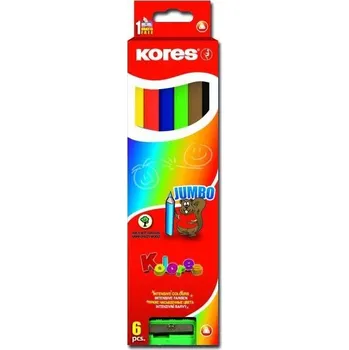 Výtvárné potřeby Kores Jumbo trojhranné pastelky 5 mm, s ořezávátkem - 6 barev
