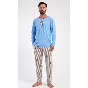 Pánské pyžamo Pánské pyžamo dlouhé Bear - světle modrá - M