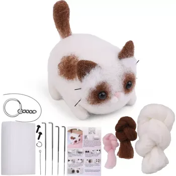 kreativní sada Kreativní sada na suché plstění – hnědo‑bílý kocourek