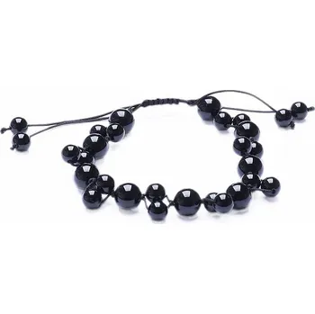 Drahý kámen Achát černý korálkový se Shamballa zapínáním obvod cca 16 až 25 cm
