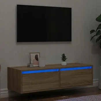 Televizní stolek TV stolek s LED osvětlením, dub sonoma, 100x35,5x25 cm