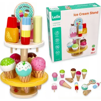 Dřevěná hračka DŘEVĚNÁ ZMRZLINA SADA 10 KS ZMRZLIN HRAČKA DO KUCHYŇKY ZMRZLINA NA ŠPEJLI KOPČEKOVÁ ZMRZLINA