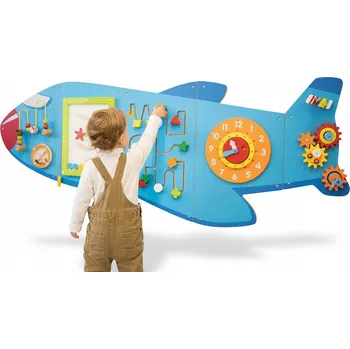 Obraz DUŻY PANEL ŚCIENNY SAMOLOT ZABAWKA EDUKACYJNA VELKÁ NÁSTĚNNÁ PANELOVÁ HRAČKA LETADLO, MANIPULAČNÍ DESKA XXL 180
