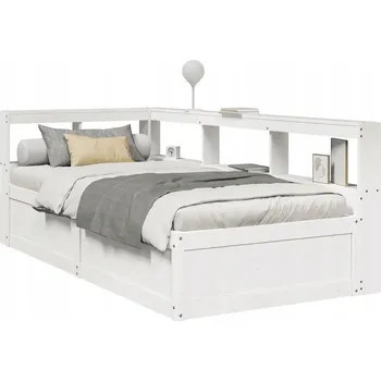 Postel Postel s regálem, bez matrace, bílá, 90x200 cm, borovice