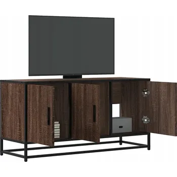 Televizní stolek TV skříňka hnědý dub 100 x 35 x 50 cm kompozitní dřevo a kov