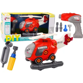 autíčko Šroubovací vrtulník pro děti k montáži – červený