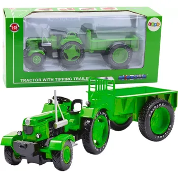 Kovový traktor s přívěsem zelený 1:18