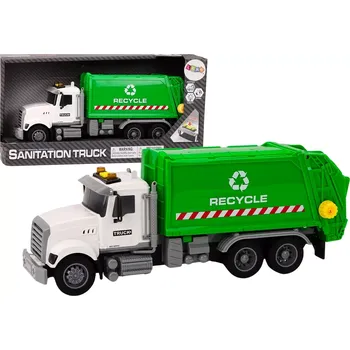 autíčko Lean Toys Popelářské auto Popelnice Světla Zvuky Pohon Bílá a zelená