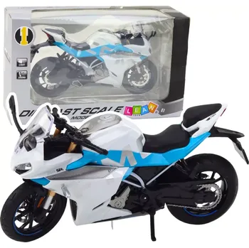 Hračka Kovový sportovní motocykl 1:12 s světly a zvuky – bílomodrý