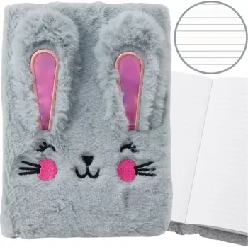 Zápisník Pluskový zápisník A5 s plyšovým králíčkem, linkovaný, šedý