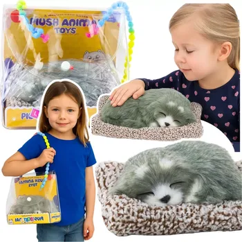 plyšák Spící husky na polštářku s měkkým kožíškem a zvuky, přenosná taška