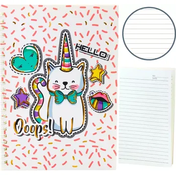 Zápisník Zápisník s kočkou jednorožcem v růžových vzorech A5