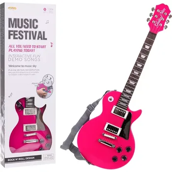Hudební nástroj pro děti Dětská elektrická kytara se sluchátky a mikrofonem – Růžová