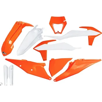 UFO sada plastů a kryty tlumičů KTM EXC 125 20-21, EXC 250/300 TPI 20-23, EXC-F 250/350/450/500 20-23 (oranžová/bílá)