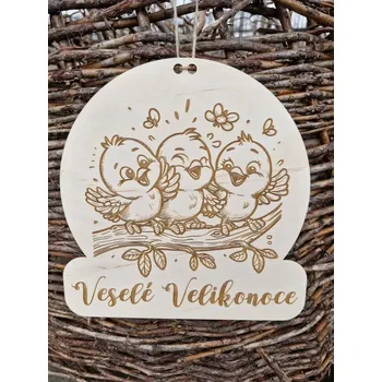 Cedulka na dveře "Veselé Velikonoce" - Ptáčci (Cedulka na dveře "Veselé Velikonoce")