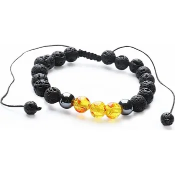 Drahý kámen Jantar polyresin a lávový kámen náramek se Shamballa zapínáním obvod cca 16 až 25 cm