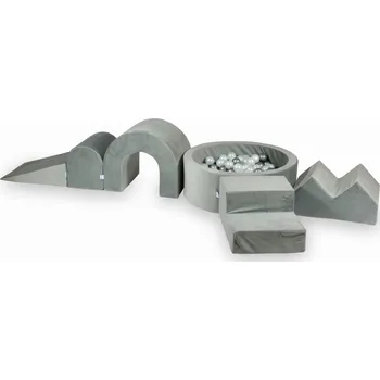 Dětské hřiště Pěnové dětské hřiště s kulatým bazénkem 90x30 Velvet Šedé + 5 dílů + 2