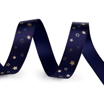 Stuha Vánoční saténová stuha hvězdy šíře 15 mm, velké, 5 modrá tmavá zlatá