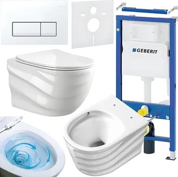 Klozet BPS-koupelny Podomítkový modul Geberit DuoFix s WC mísou SL-WH-RIM-03 + ovládací tlačítko Delta 50 bílá
