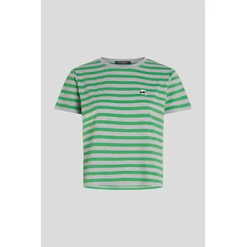 TRIČKO KARL LAGERFELD IKON STRIPE T-SHIRT FERN GREEN-GREY-STRIPE