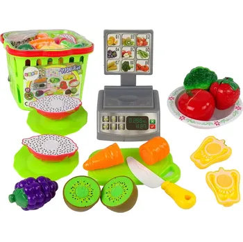 Dětské zboží Dětský nákupní košík s ovocem a zeleninou na krájení a obchodní vahou