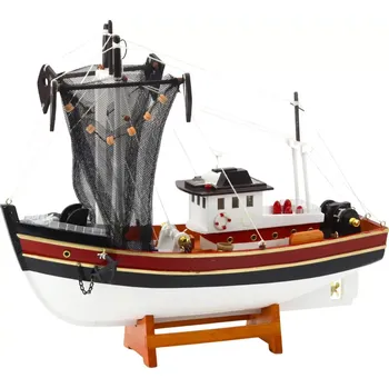 autíčko Dekorativní Model Rybářské Lodi s Lovnou sítí 38x31cm