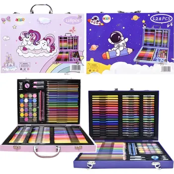 Výtvarná sada Kreativní kufřík s jednorožcem – růžová sada 128 dílů